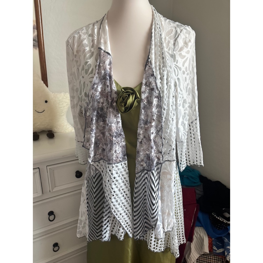 White Lace Kimono Cardigan Boho Sheer Crochet Patchwork Wrap Coverup One Size